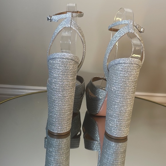 Aquazzura Sundance Silver Glitter Platform Heeled Sandals Sz 39 - Picture 10 of 17
